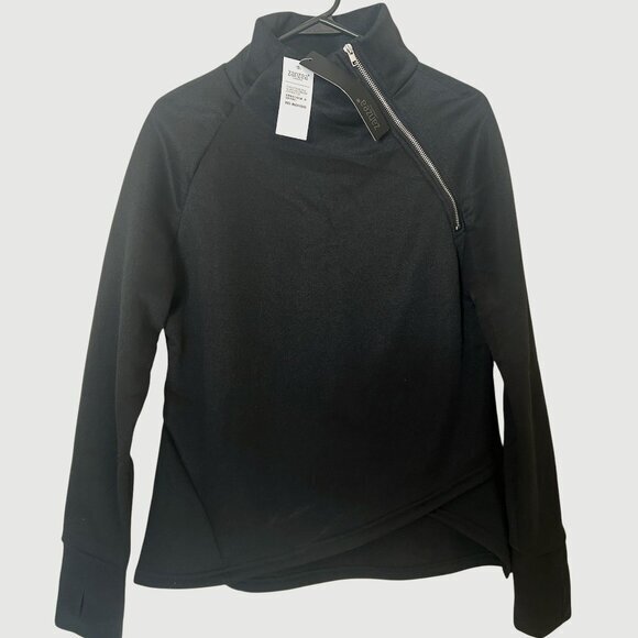 NWT Zanzea poly diagonal quarter-zip black sweatshirt sz S - Picture 1 of 10